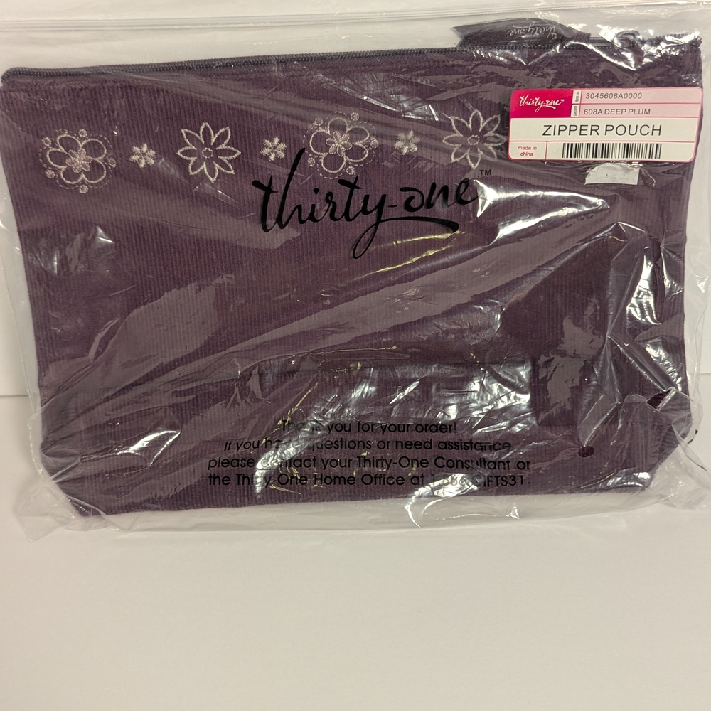 Thirty-One Deep Plum Corduroy Zipper Pouch new - Picture 2 of 4